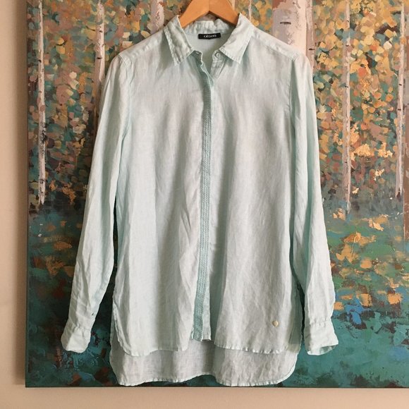 Olsen Pale Blue Linen Button Down Shirt - Picture 1 of 16